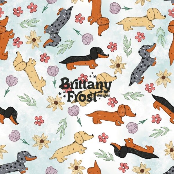 Spring Dachshunds Seamless File, Dog Surface Pattern