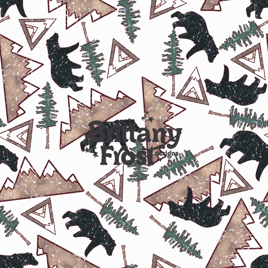 Rustic Mountains White Seamless File, Bear Surface Pattern - Etsy