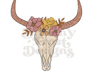 Boho Western Cow Skull PNG Sublimation File