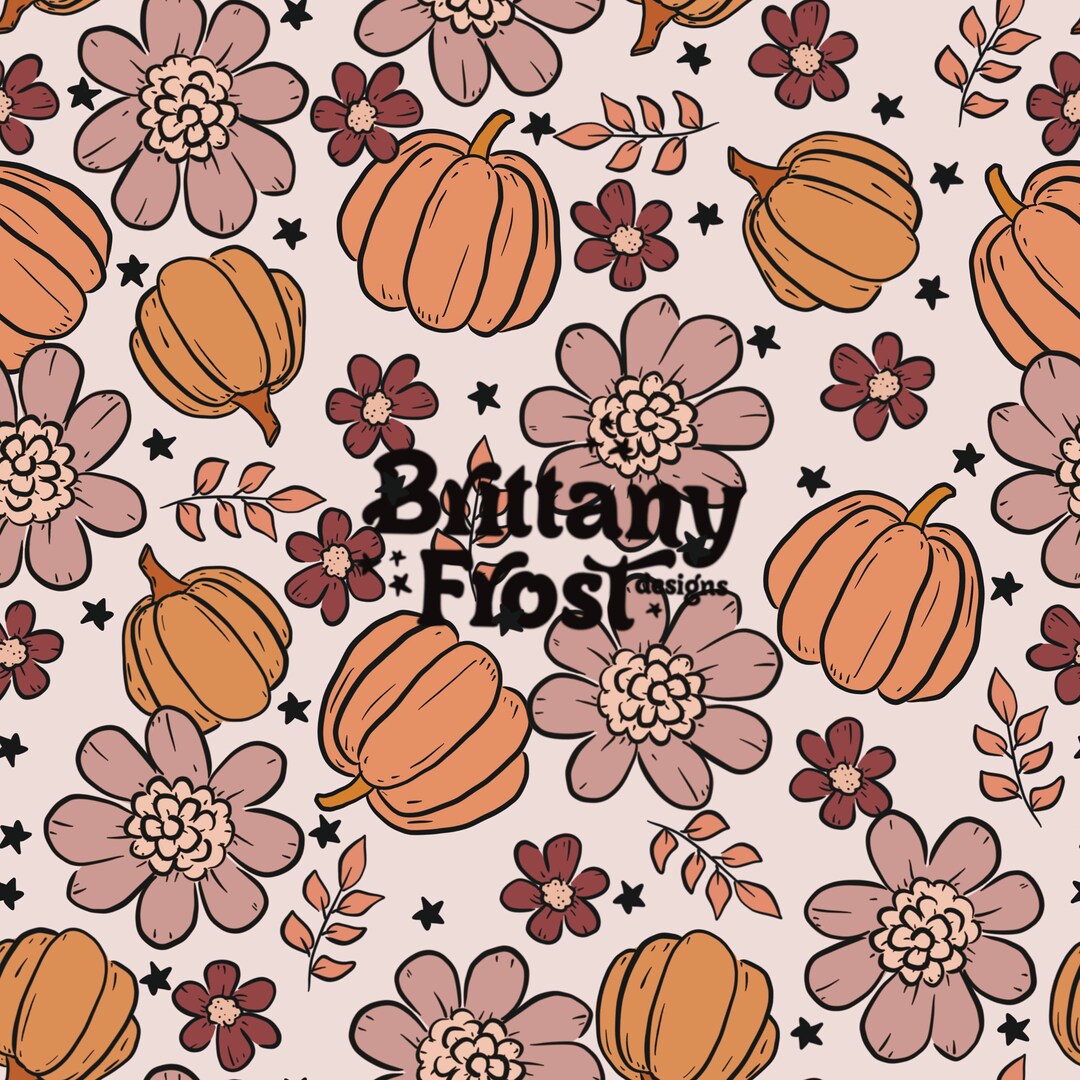Fall Pumpkin Floral Seamless File, Fall Surface Pattern - Etsy