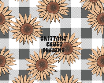 Sunflower Plaid Surface Pattern, Fall Floral Seamless File