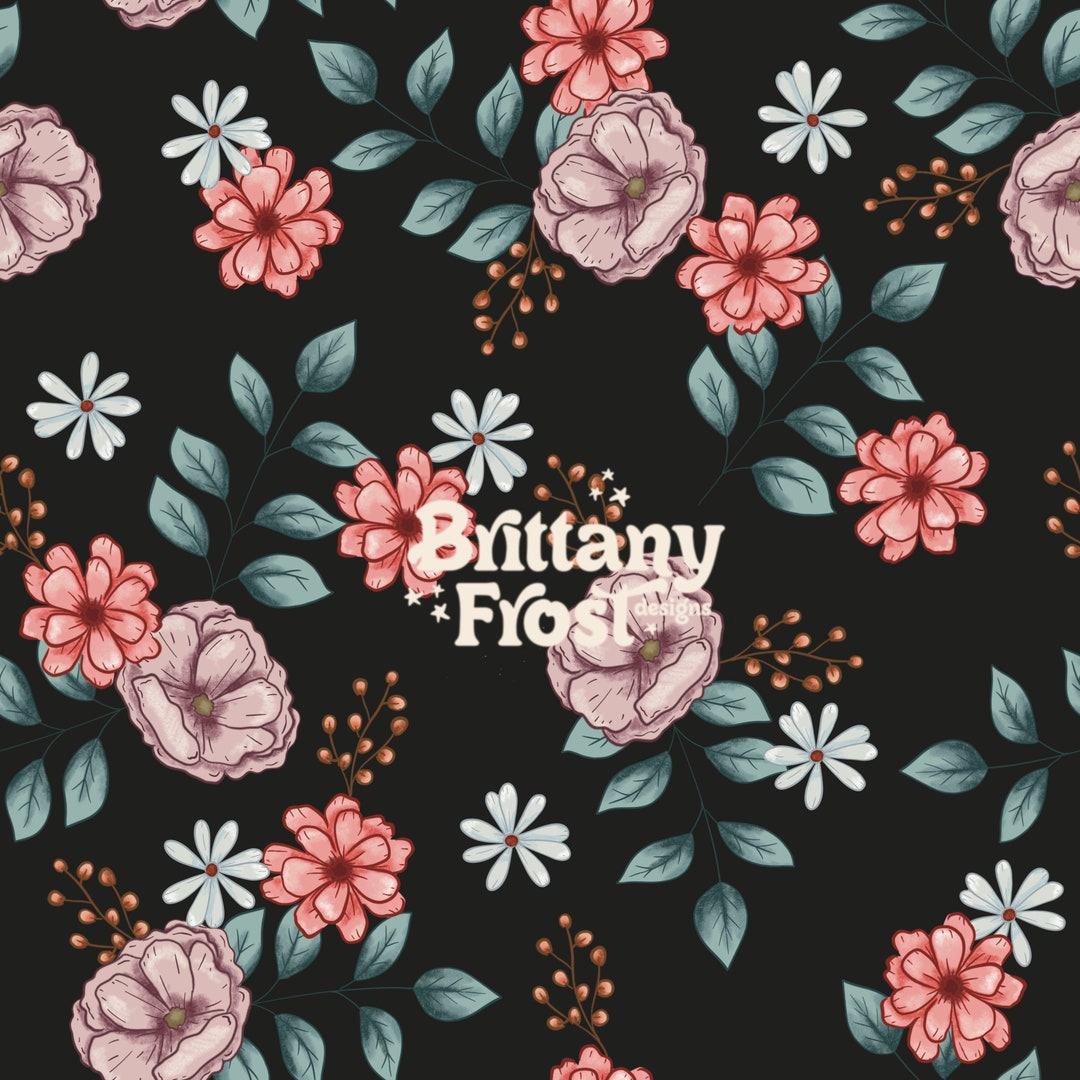 Vintage Flowers Black Seamless File, Flower Surface Pattern - Etsy