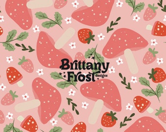 Mushroom and strawberries seamless file, mushroom surface pattern