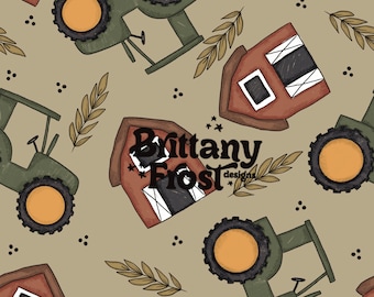 Fall Green Tractor Seamless File, Fall Farm Surface Pattern