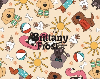 Summer Doggies Seamless File, Summer Dogs surface pattern