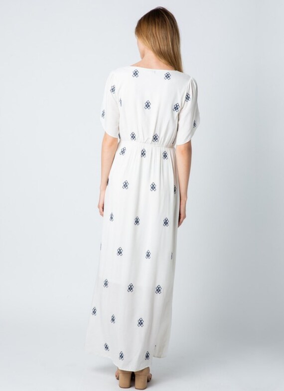 Embroidered Pattern Women's Modest Summer Maxi Dress With Ruffle Sleeves | Elegant Christian Church Dress, Mint, White | Ladies Fashion Embroidered Pattern Women's Modest Summer Maxi Dress With Ruffle Sleeves | Elegant Christian Church Dress, Mint, White | Ladies Fashion
