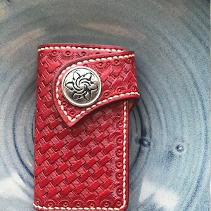 Stunning Red & White Leather Key Fob Case