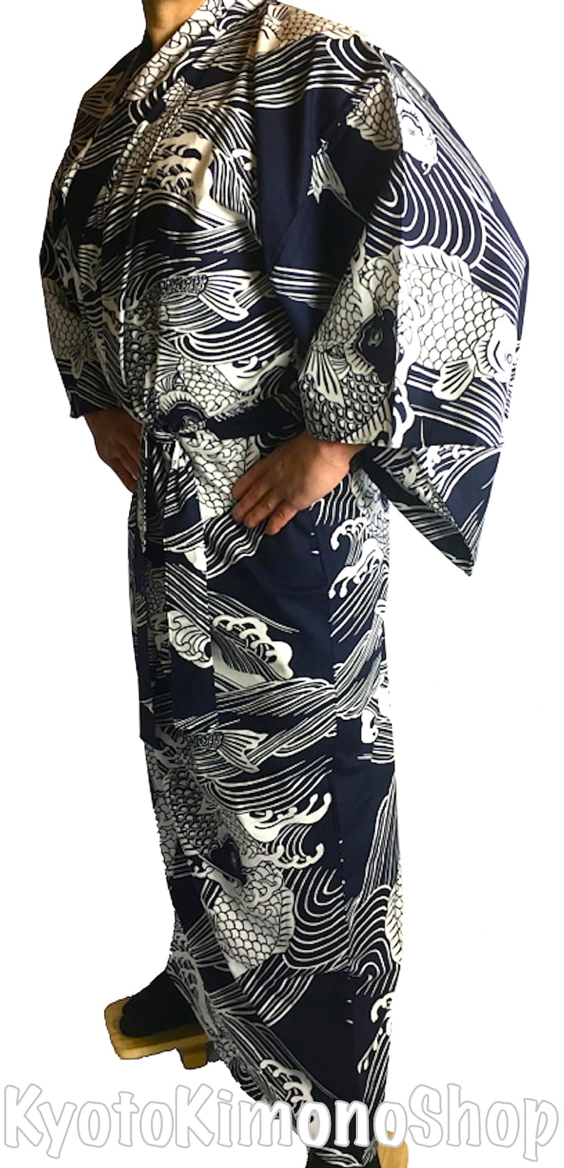 Koi Men's Yukata Traditional Japanese Kimono Bathrobe Etsy