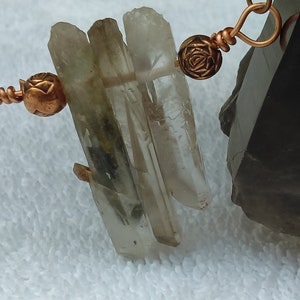 Green phantom chlorite, smokey quartz and hematite included quartz with copper beads and copper plated necklace