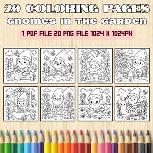 Kawaii Gnome Coloring Pages | 20 Garden Gnome Printables for Kids | Cute Gnome Activity Book | Instant PDF & PNG Download