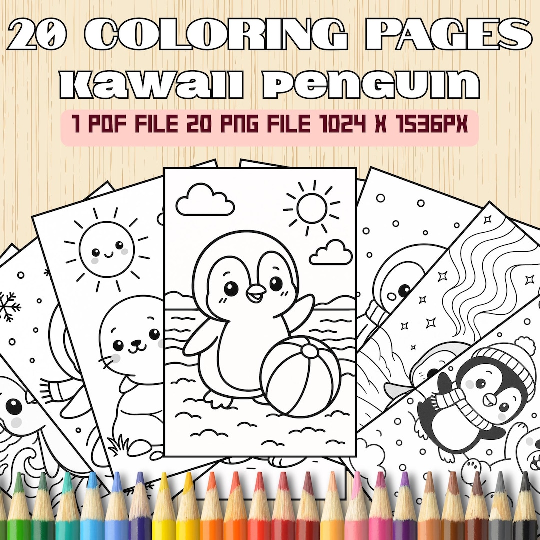 Kawaii Penguin Coloring Pages | 20 Printable Digital Download | Cute ...