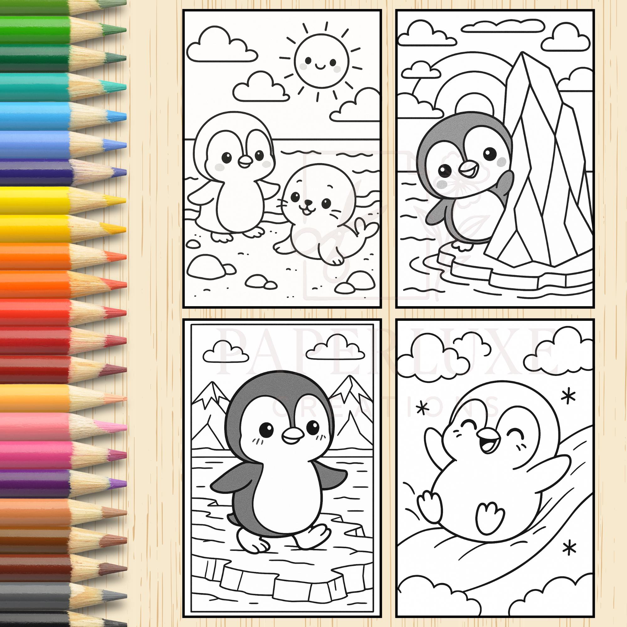 Kawaii Penguin Coloring Pages 20 Printable Digital Download Cute