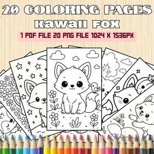 Kawaii Fuchs Malvorlagen | 20 Druckbare Digitaler Download | Niedliche Fuchskunst für Kinder | Fun & Easy Malvorlagen | Sofort Download
