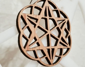 Tetrahedron - Laser cut Wood Earrings, energy, sacred, geometry, pyramid, triangle, spiritual