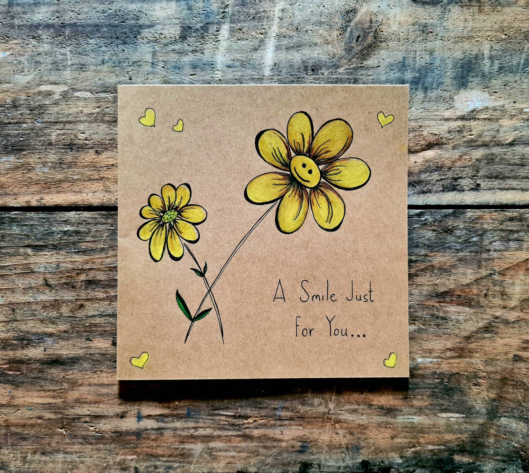Süße Karte SMILE-Karte gelbe Blumen Lächeln Karte handrawn | Etsy