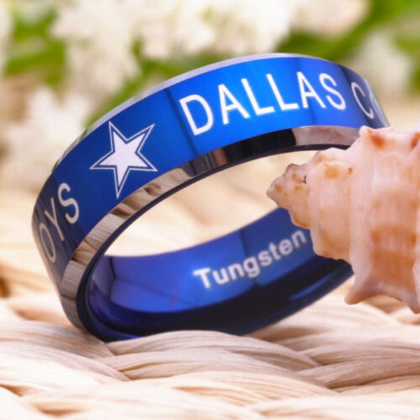 Personalized NFL Dallas Cowboy Tungsten Comfort Fit Super Bowl, Wedding Band, Engagement  Ring - Blue Silver Black - Free Custom Engraving