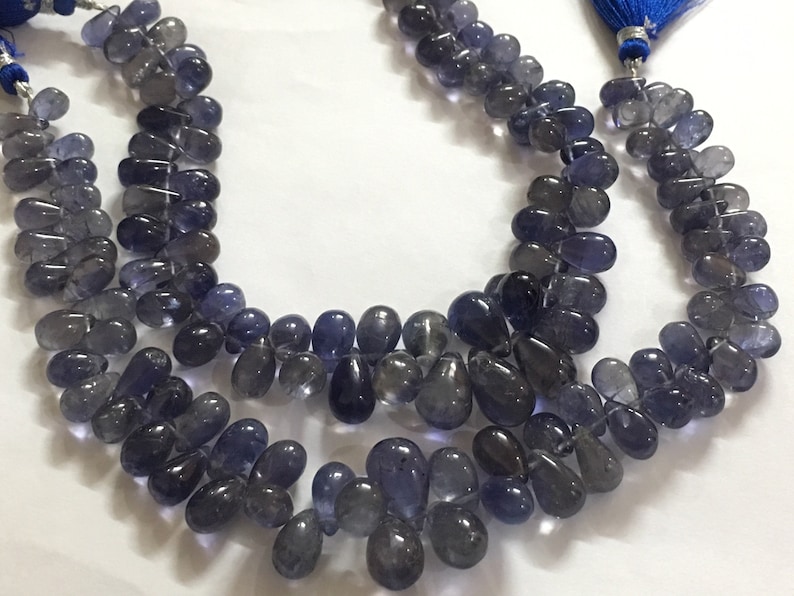 Smooth Drops Briolettes AAA Quality Iolite Full 9 inch strand 100 /% Natural 5x9-8x13 mm approx