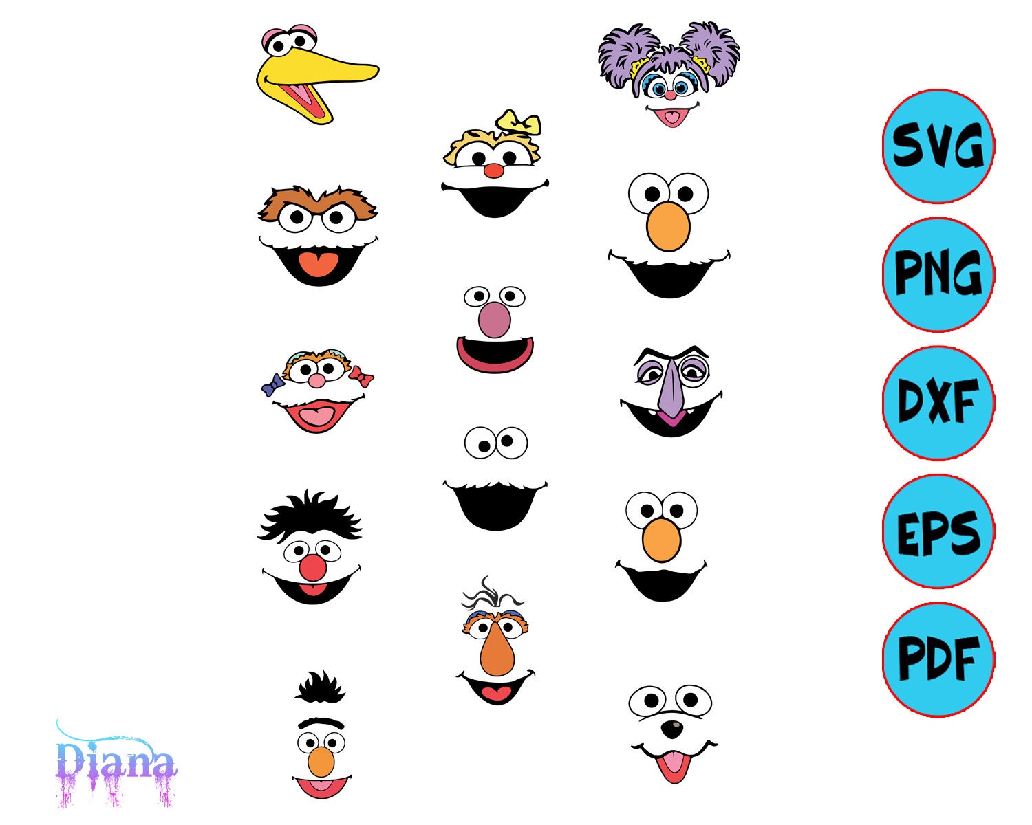 Sesame Street Face SVG Sesame Street Face | Etsy