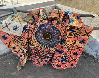 Borduren Suzani Vintage Kantha katoenen quilt sprei Twin size bedcover bloemenbed antieke quilt Boho Suzani stof