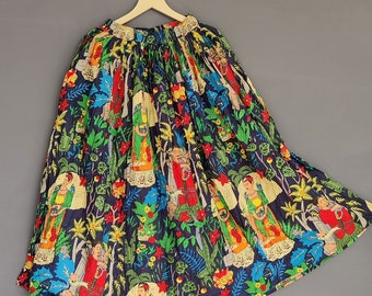 Indian Maxi Skirt, Floral Design Cotton Skirt, Floral Print Long Skirt, Free Size Skirt, Girl's Skirt, Beach Wear Skirt, Maxi Dress