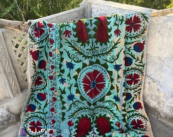 Hand Embroidered Suzani Quilt Colourful Suzani Bedcover Decorative Suzani Wall Tapestry Cotton Vintage Kantha Quilt Gift For Her