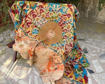 Colorful Quilt , single bed cover Suzani, wall hanging, vintage tapestry, Cotton Quilt Inactive