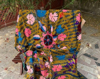 Indio vintage algodón Kantha edredones patchwork manta tiro bordado kantha edredones hechos a mano Kantha edredón ropa de cama reversible Kantha Throw