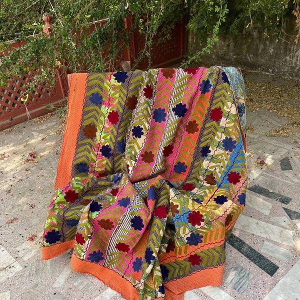 Beautiful Vintage Cotton Kantha Quilts Patchwork Blanket Throw Embroidered kantha Handmade Kantha Quilt Bedding Reversible Kantha Throw