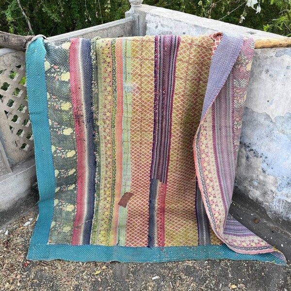 Bohemian Patchwork Quilt Kantha Quilt Handmade Vintage Quilts Boho Cotton Kantha Throw Blanket Bedspread