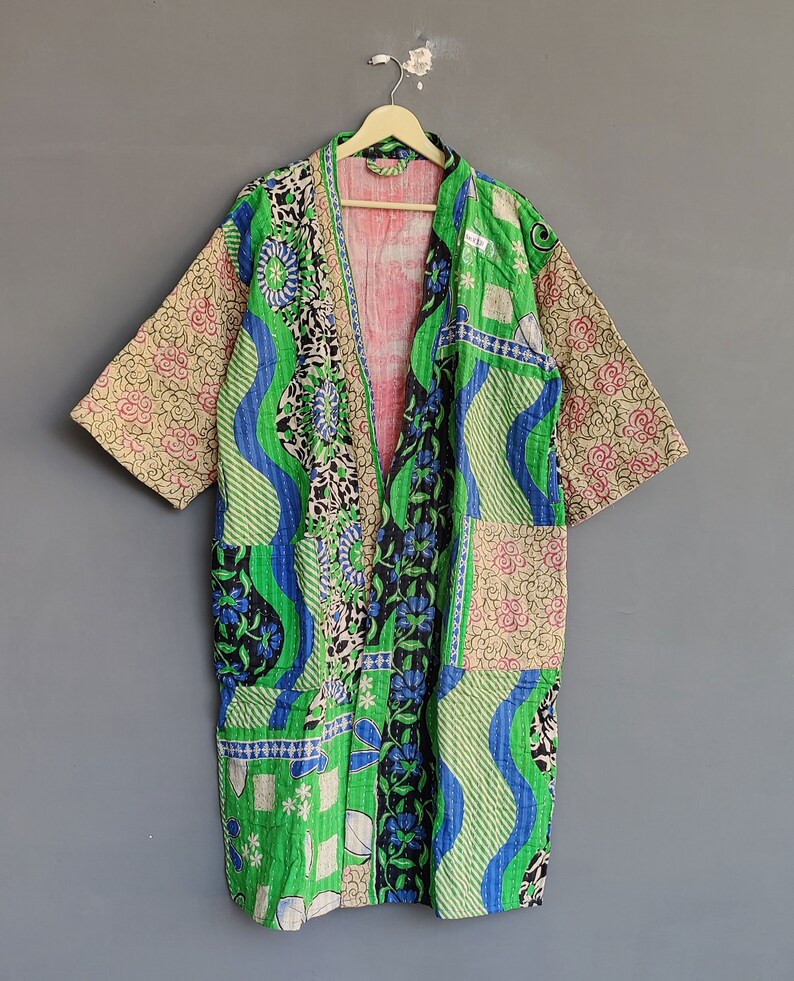 100 Cotton Assorted Design Vintage Luxury Kimono Kantha Robe, Indian