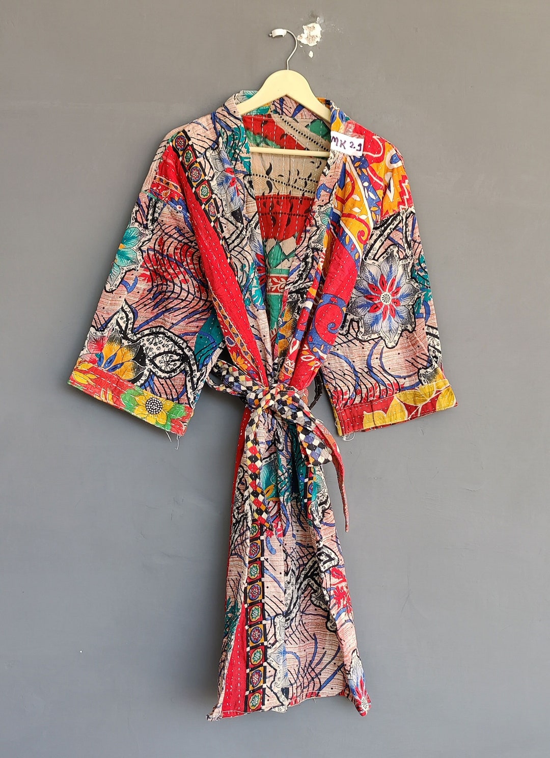 Indian Mukut Kantha Jacket, Dressing Gown, Cotton Bath Robe