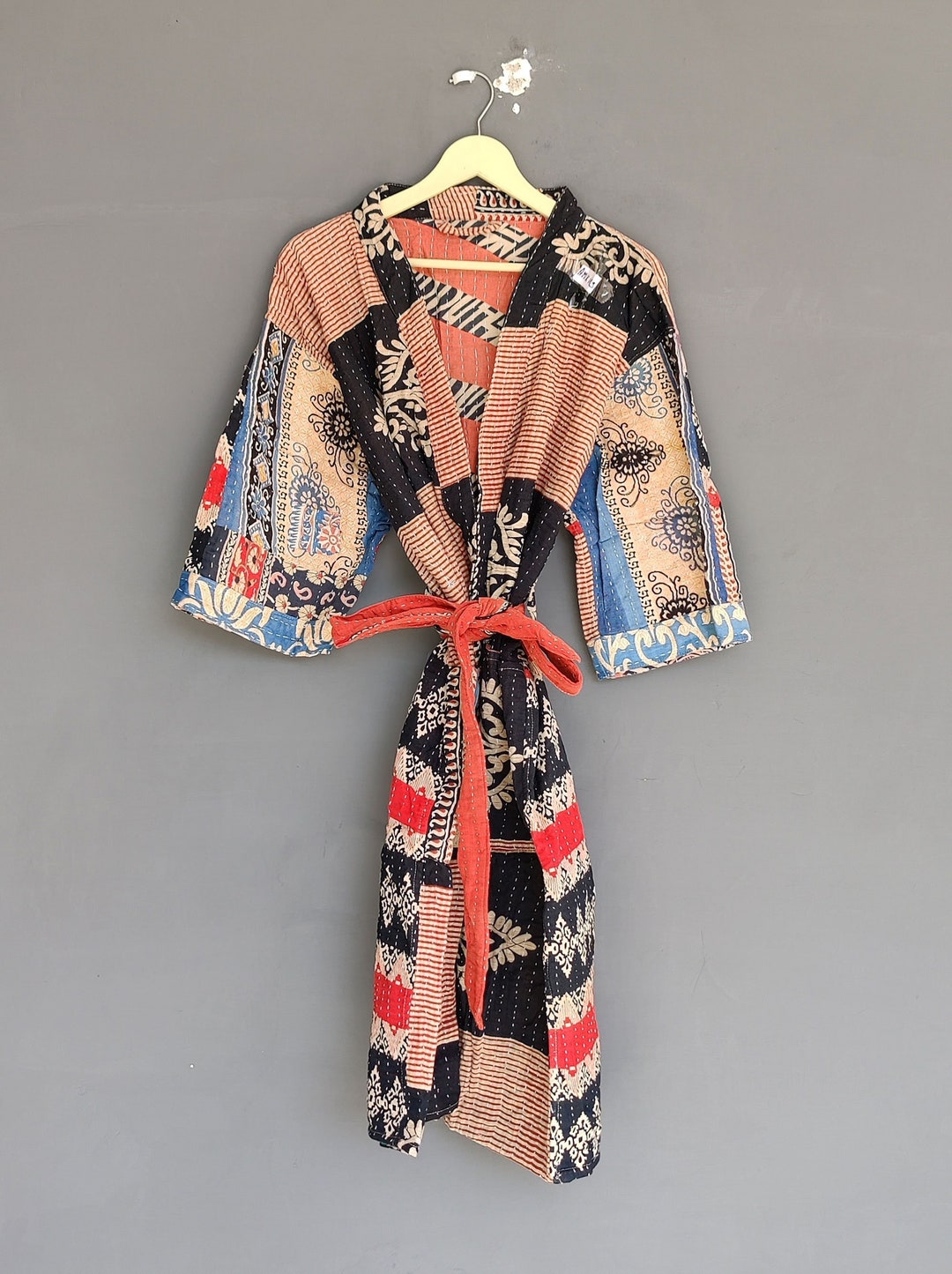 Cotton Bath Robe,100% Cotton Indian Ajrag Patchwork Handmade Kantha ...
