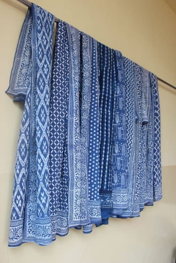 5 Pcs Lot Of Blue Natural Color Indigo Sarong Indian Hand Block Printed Cotton Sarongs Indigo Beach Sarong Women's Swimwear Pareos