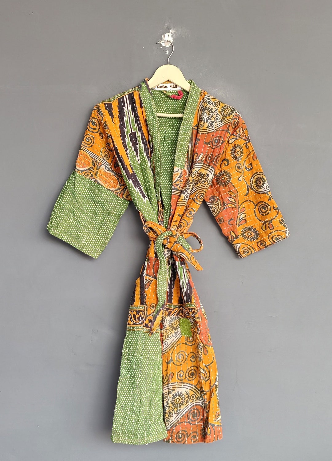 Indian Mukut Kantha Jacket, Dressing Gown, Cotton Bath Robe