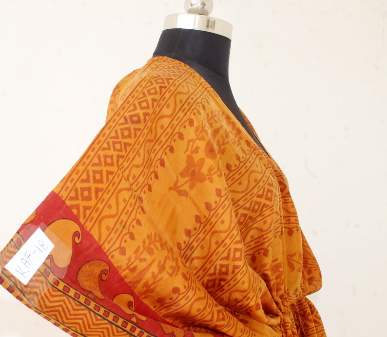 Indian Vintage Silk Sari Kaftan Floral Print SIlk Bathrobe Handmade Long Women/'S Night Wear Gown