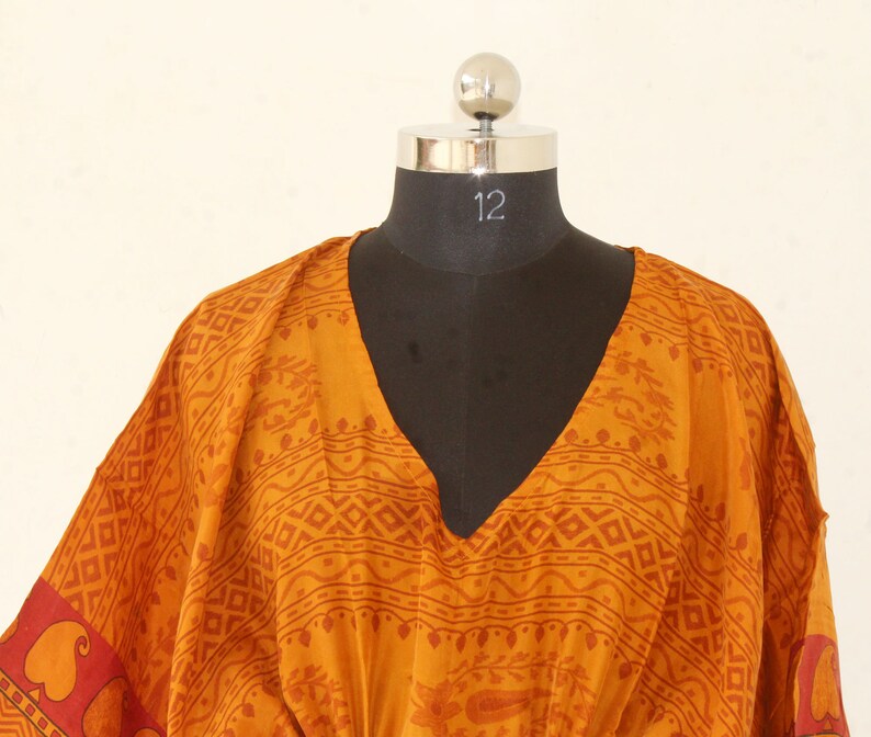 Indian Vintage Silk Sari Kaftan Floral Print SIlk Bathrobe Handmade Long Women/'S Night Wear Gown