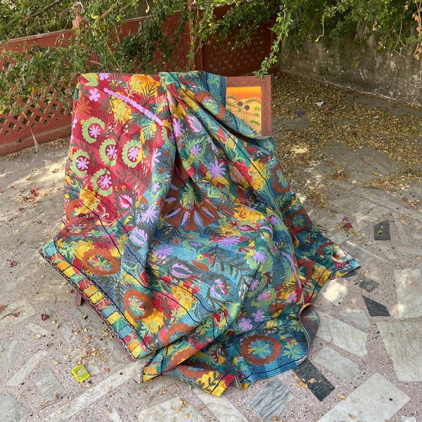 Vintage Cotton Kantha Quilt Handmade Quilt Suzani Quilt Embroidery Vintage Kantha Beautiful Bedsheet Kantha Blanket Throw