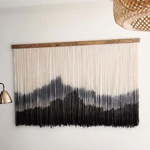 Macrame wall hanging / Large boho wall decor / dip dye fiber Art Tapestry / misty grey mountains yarn wall hanging farmhouse home decor