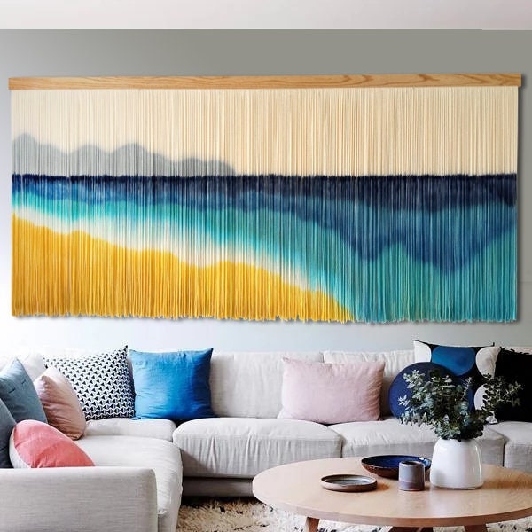 Large macrame wall hanging, woven wall hanging modern boho wall art, Ocean beach farmhouse bohemian living room bedroom wall decor