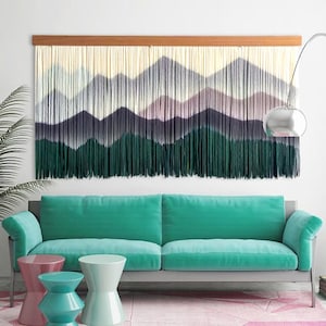 Large boho wall decor Tapestry mountain art Macrame Yarn wall hanging wall art farmhouse living room bedroom entryway wall decor