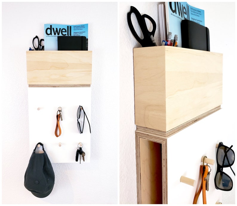Modern Entryway Wall Organizer With Mail Holder And Coat Hooks Vertical Shelf Key Housewarming Gift Back To School