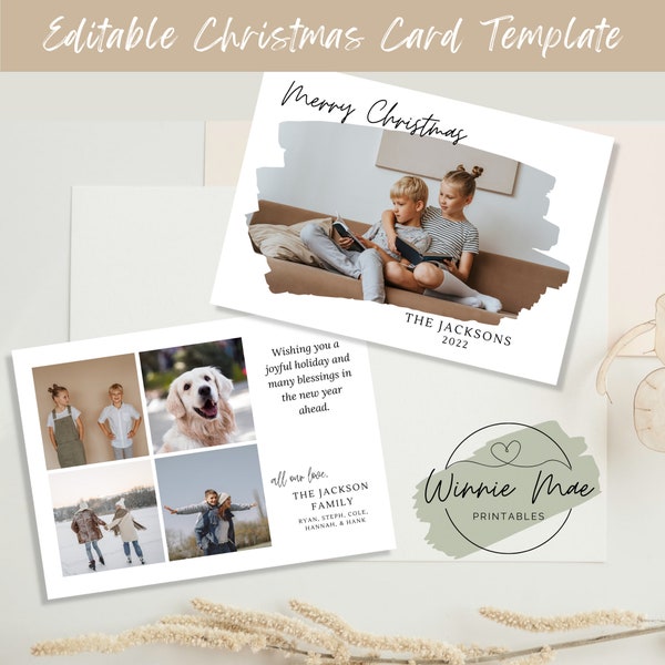 Editable Christmas Card Template for Canva, Personalized Horizontal 5x7 Holiday Photo Card