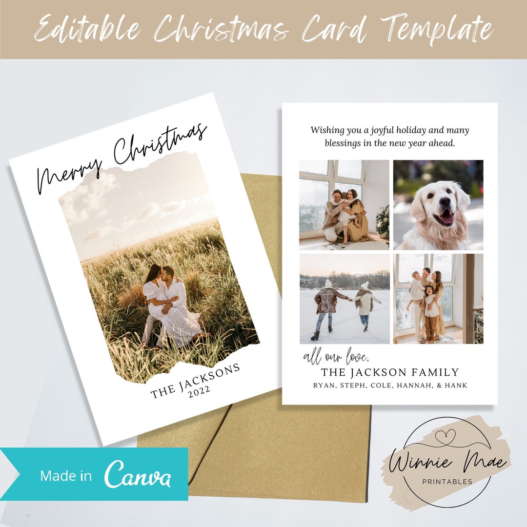 Editable Christmas Card Template for Canva, Personalized 5x7 Holiday ...