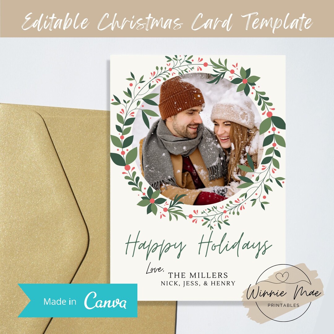 Editable Christmas Card Template for Canva, Personalized 5x7 Holiday ...