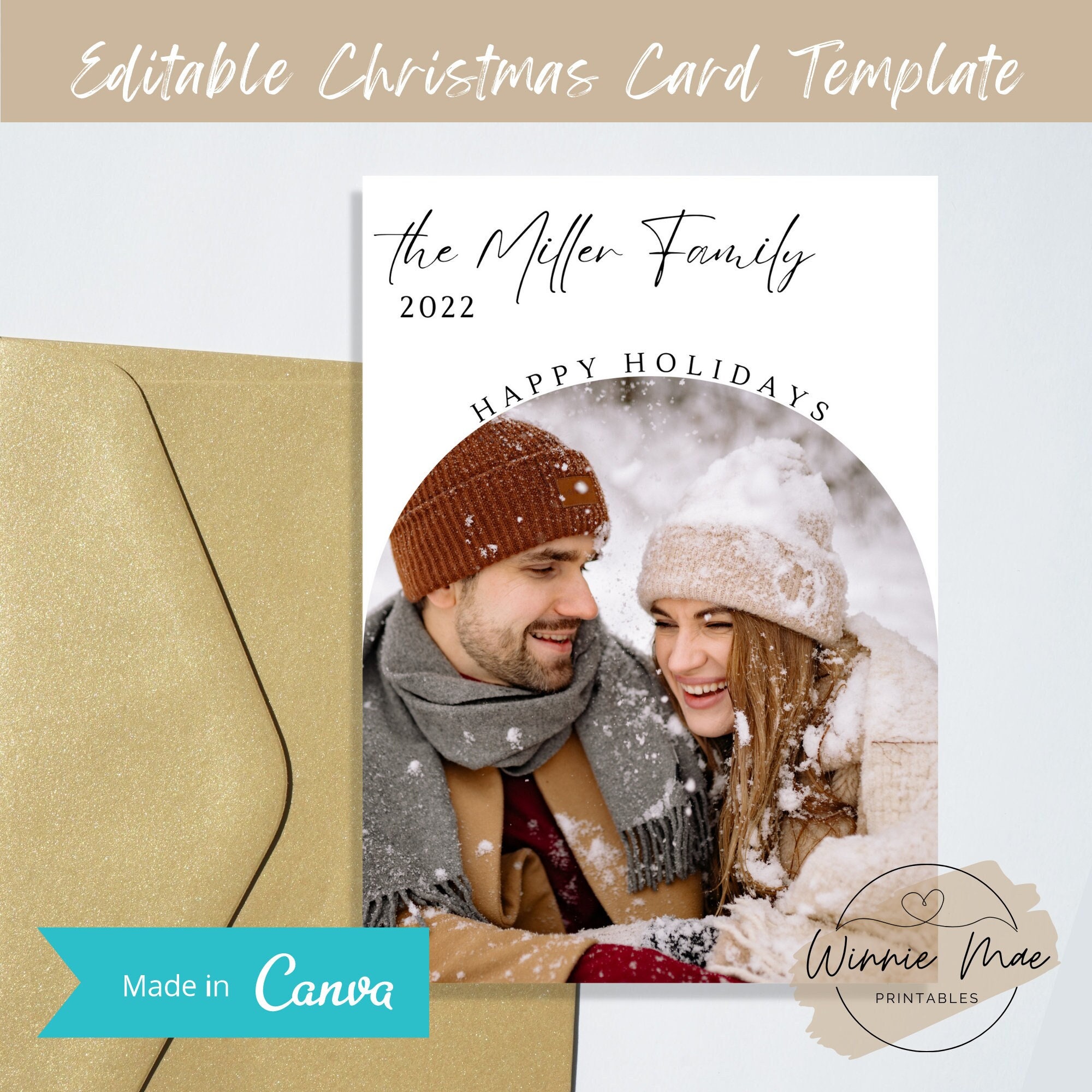 Editable Christmas Card Template for Canva, Personalized 5x7 Holiday ...