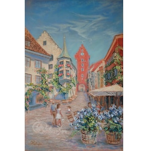 Germany Painting Meersburg Original Art Town Painting City Wall Art Cityscape Artwork Oil Painting 16 by 24&quot; by Galyna Schaefer
