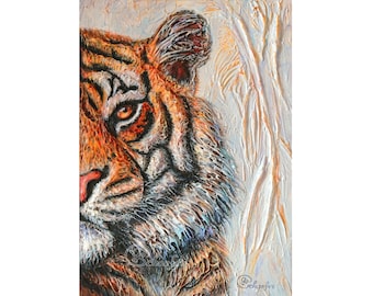 Impasto Tiger Painting: Wild Animal Original Oil Artwork (8x12)