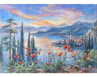 Gardasee Painting: Original Lake Garda Italy Landscape Art (28x20")