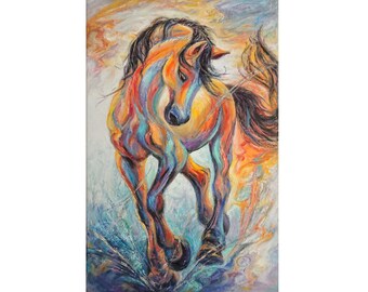 Original Horse Oil Painting, Colorful Modern Impasto Art, 16x24" / 40x60 cm