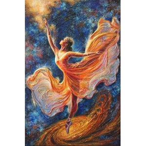 Ballerina Painting Impasto Original Art Ballerinas Ballet Artwork Woman Space Wall Art on Canvas 16&quot; x 24&quot; / 40x60 cm by Galyna Schaefer